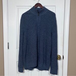 L.L. Bean Men’s Organic Cotton Waffle Knit 1/4 Zip Sweater Vintage Indigo Sz XL
